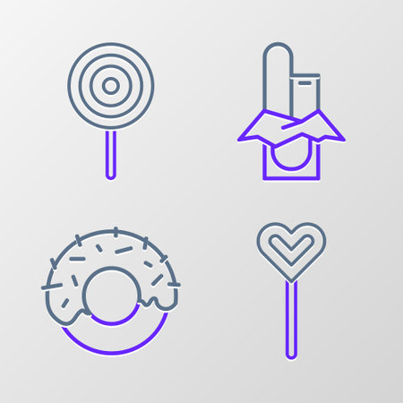 Set line Lollipop, Donut, Chocolate bar and icon. Vectorのイラスト素材
