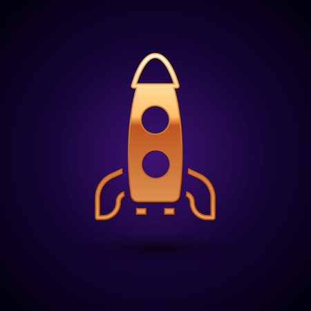 Gold Rocket ship icon isolated on black background. Space travel. Vectorのイラスト素材
