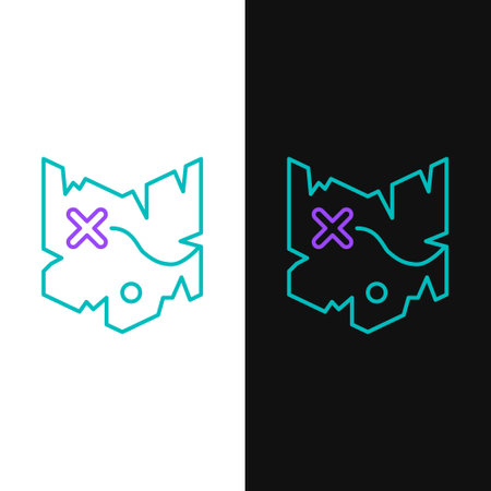 Line Pirate treasure map icon isolated on white and black background. Colorful outline concept. Vectorのイラスト素材
