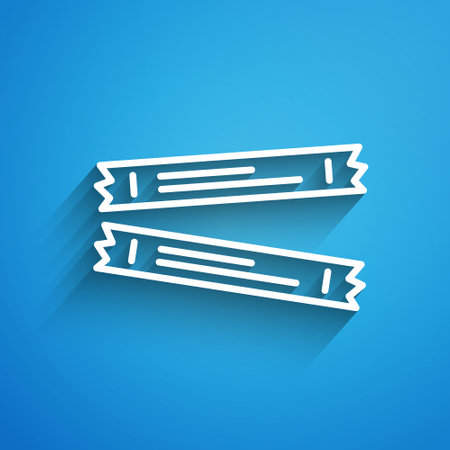 White line Sugar stick packets icon isolated on blue background. Blank individual package for bulk food products as coffee, salt, spices. Long shadow. Vectorのイラスト素材