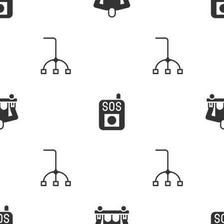 Set Man without legs sitting wheelchair, Press the SOS button and Walking stick cane on seamless pattern. Vectorのイラスト素材