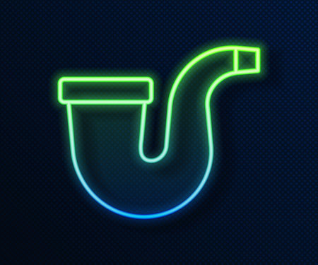 Glowing neon line Smoking pipe with smoke icon isolated on blue background. Tobacco pipe. Vectorのイラスト素材