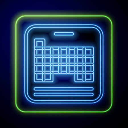 Glowing neon Periodic table of the elements icon isolated on blue background. Vectorのイラスト素材