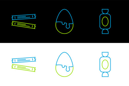 Set line Candy, Sugar stick packets and Chocolate egg icon. Vectorのイラスト素材