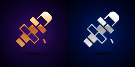 Gold and silver Hopscotch icon isolated on black background. Children asphalt coating drawing. Vectorのイラスト素材