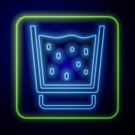 Glowing neon Glass with water icon isolated on blue background. Soda glass. Vectorのイラスト素材