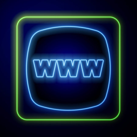 Glowing neon Website template icon isolated on blue background. Internet communication protocol. Vectorのイラスト素材