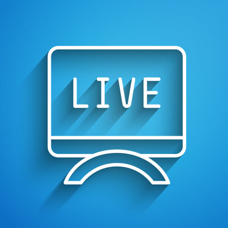 White line Live report icon isolated on blue background. Live news, hot news. Long shadow. Vectorのイラスト素材