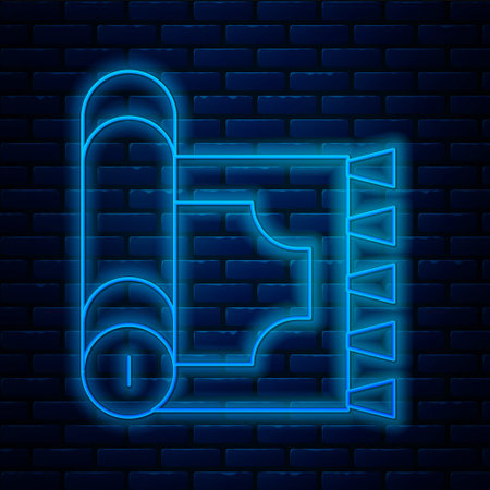 Glowing neon line Traditional carpet culture ramadan arabic islamic celebration icon isolated on brick wall background. Vectorのイラスト素材