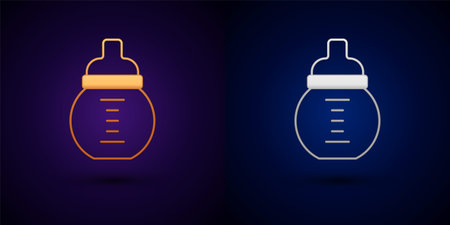 Gold and silver Baby milk in a bottle icon isolated on black background. Feeding bottle icon. Vectorのイラスト素材