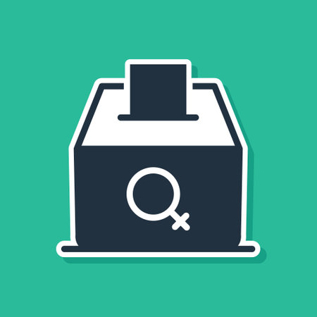 Blue Female vote right icon isolated on green background. Vectorのイラスト素材