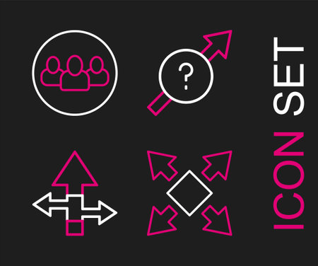 Set line Many ways directional arrow, Arrow, and Project team base icon. Vectorのイラスト素材