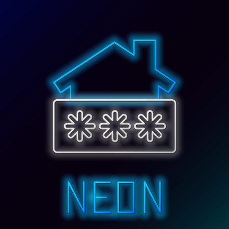 Glowing neon line House with password notification icon isolated on black background. The concept of the house turnkey. Colorful outline concept. Vectorのイラスト素材