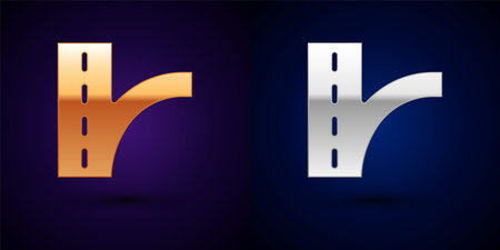 Gold and silver Road traffic sign. Signpost icon isolated on black background. Pointer symbol. Isolated street information sign. Direction sign. Vectorのイラスト素材