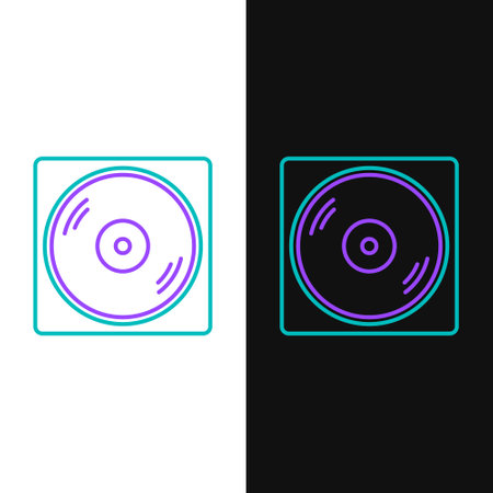 Line Vinyl player with a vinyl disk icon isolated on white and black background. Colorful outline concept. Vectorのイラスト素材