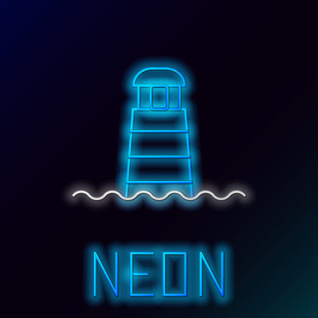 Glowing neon line Lighthouse icon isolated on black background. Colorful outline concept. Vectorのイラスト素材