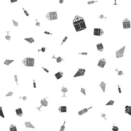 Set Noodles in box, Ice cream, waffle cone and bowl on seamless pattern. Vectorのイラスト素材