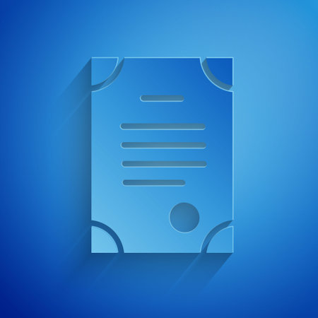Paper cut Death certificate icon isolated on blue background. Paper art style. Vectorのイラスト素材