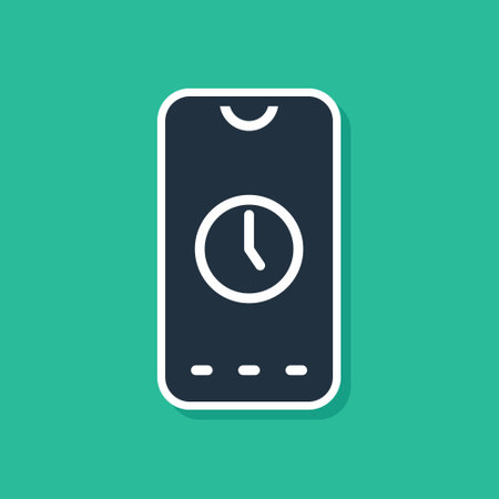 Blue Alarm clock app smartphone interface icon isolated on green background. Vectorのイラスト素材