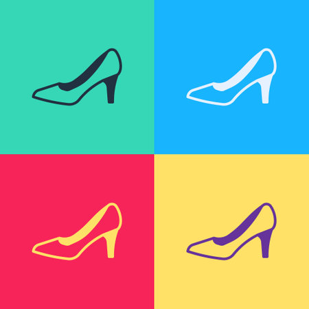 Pop art Woman shoe with high heel icon isolated on color background. Vectorのイラスト素材