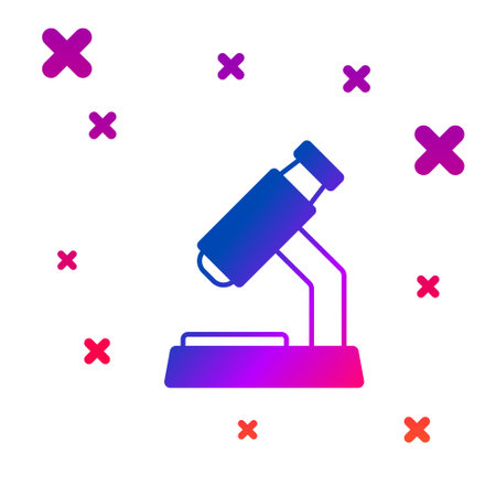 Color Microscope icon isolated on white background. Chemistry, pharmaceutical instrument, microbiology magnifying tool. Gradient random dynamic shapes. Vectorのイラスト素材