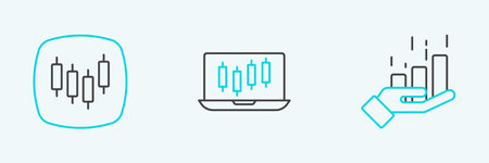 Set line Financial growth, Browser with stocks market and Stocks graphs icon. Vectorのイラスト素材