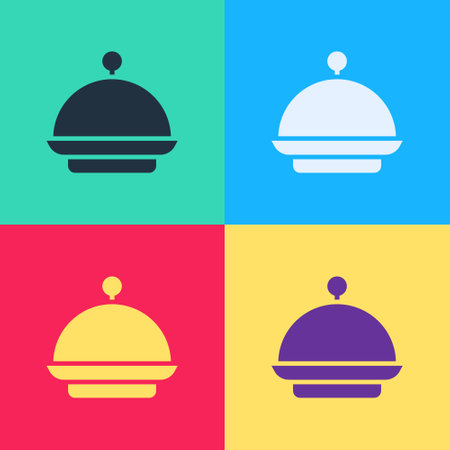 Pop art Christmas covered with a tray of food icon isolated on color background. Tray and lid sign. Merry Christmas and Happy New Year. Vectorのイラスト素材