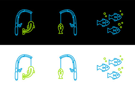 Set line Fish, Fishing rod and fish and icon. Vectorのイラスト素材