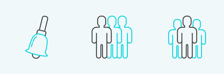 Set line Users group, Ringing bell and icon. Vectorのイラスト素材