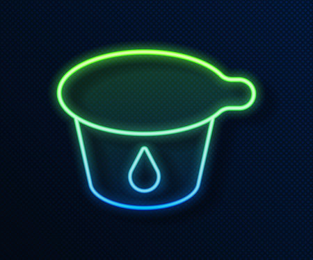 Glowing neon line Yogurt container icon isolated on blue background. Yogurt in plastic cup. Vectorのイラスト素材