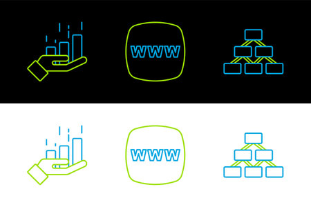 Set line Hierarchy organogram, Financial growth and Website template icon. Vectorのイラスト素材
