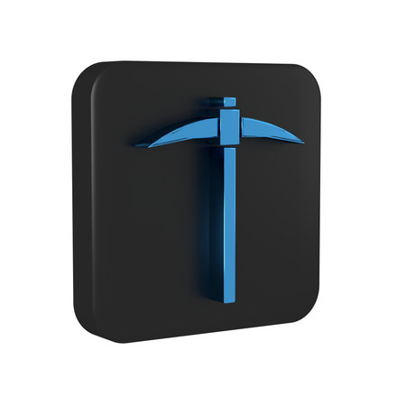 Blue Pickaxe icon isolated on transparent background. Blockchain technology, cryptocurrency mining,...