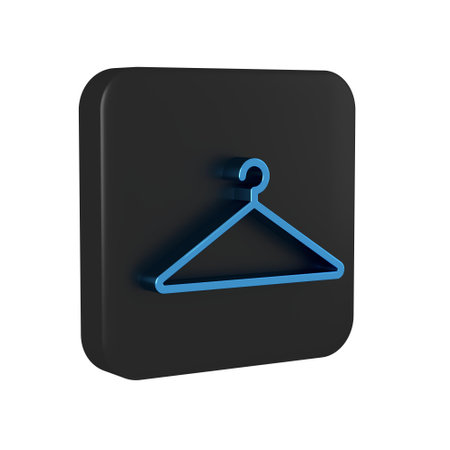 Blue Hanger wardrobe icon isolated on transparent background. Cloakroom icon. Clothes service symbol. Laundry hanger sign. Black square button..の写真素材