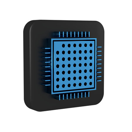 Blue Processor icon isolated on transparent background. CPU, central processing unit, microchip,...