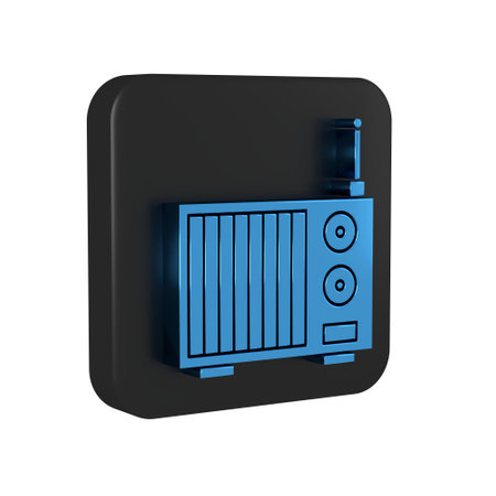 Blue Radio with antenna icon isolated on transparent background. Black square button..の写真素材