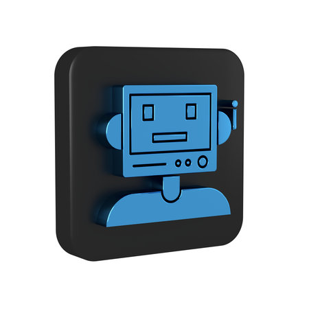 Blue Robot icon isolated on transparent background. Black square button..の写真素材