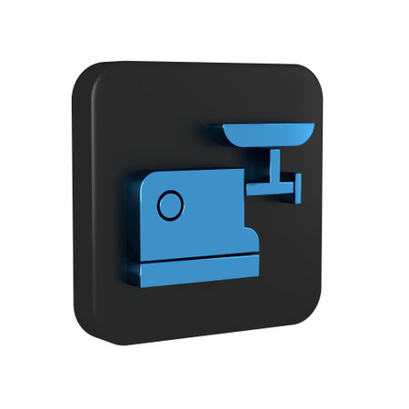 Blue Kitchen meat grinder icon isolated on transparent background. Black square button..の写真素材