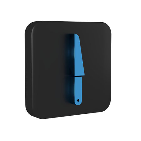Blue Knife icon isolated on transparent background. Cutlery symbol. Black square button..の写真素材