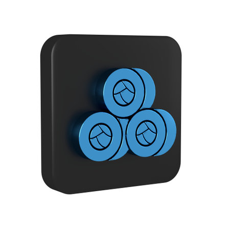 Blue Sushi icon isolated on transparent background. Traditional Japanese food. Black square button..の写真素材