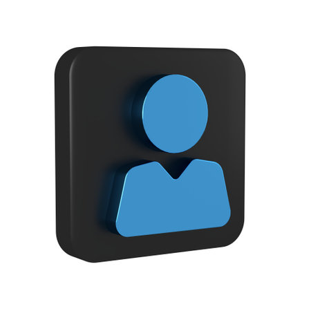 Blue Add to friend icon isolated on transparent background. Black square button..の写真素材