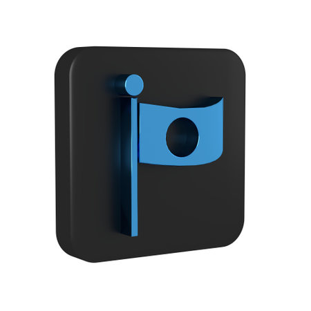 Blue National flag of Japan on pole icon isolated on transparent background. Metal flagpole. Black square button..の写真素材