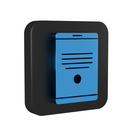 Blue Tablet icon isolated on transparent background. Black square button..