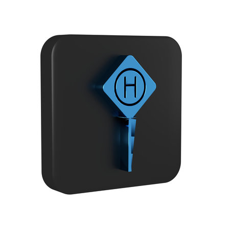 Blue Parking icon isolated on transparent background. Street road sign. Black square button..