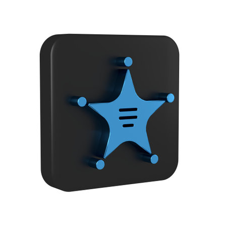 Blue Hexagram sheriff icon isolated on transparent background. Police badge icon. Black square button..の写真素材