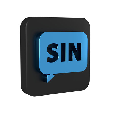 Blue Mathematics function sine icon isolated on transparent background. Black square button..
