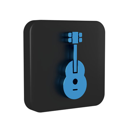 Blue Guitar icon isolated on transparent background. Acoustic guitar. String musical instrument. Black square button..の写真素材