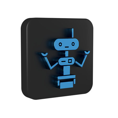 Blue Robot icon isolated on transparent background. Black square button..の写真素材