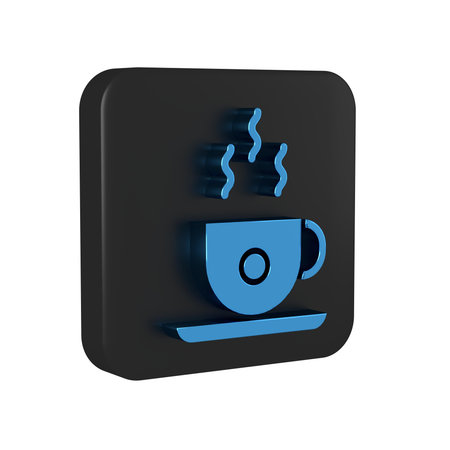 Blue Coffee cup icon isolated on transparent background. Tea cup. Hot drink coffee. Black square...