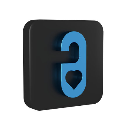 Blue Please do not disturb with heart icon isolated on transparent background. 8 March. International Happy Women's Day. Black square button..の写真素材