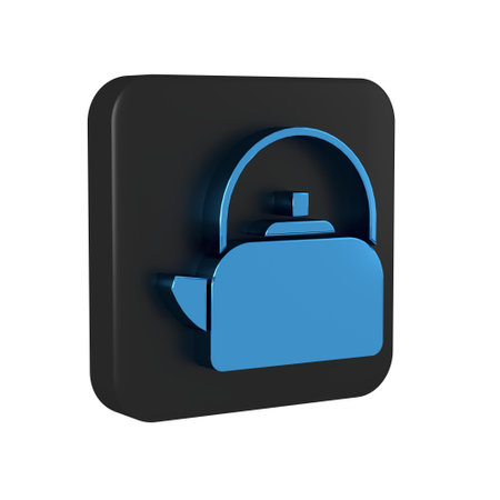 Blue Kettle with handle icon isolated on transparent background. Teapot icon. Black square button..の写真素材